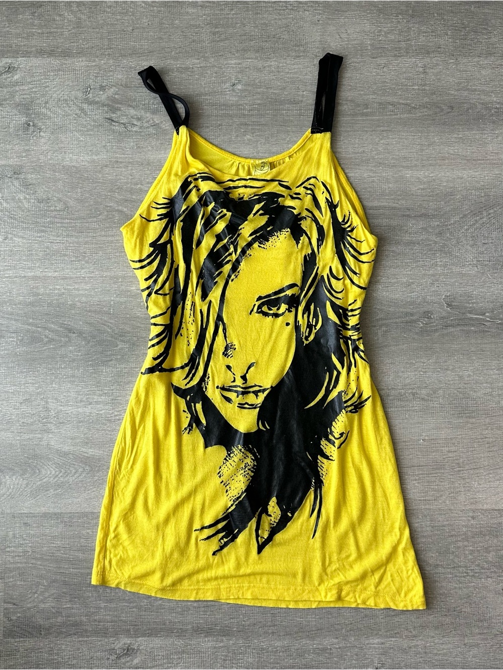 Y2K Cherry Koko Yellow Graphic Slip Tank Top with Black Portrait Print USA